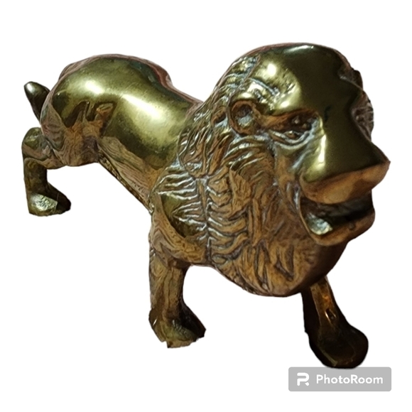 Vintage Brass Lion Figurine Paperweight Mid Century 7.5"x4